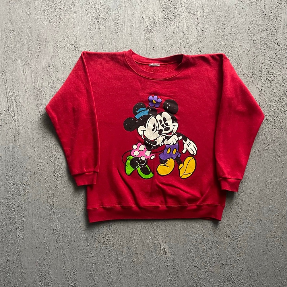 Vintage Mickey Minnie Mouse Graphic Sweatshirt Unisex XL Red 90s Disney